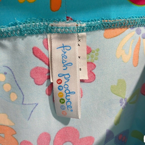 Fresh Produce Splash Blue Multi Floral Fish Print Skirt Pool Beach Women’s Sz L - Picture 5 of 7